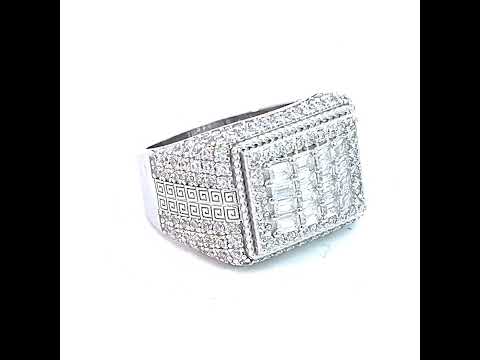 925 Sterling Silver Mens Baguette Round Cubic-Zirconia Fashion Ring Size 9
