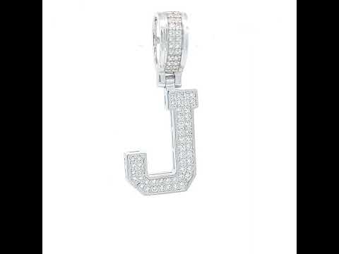 925 Sterling Silver Unisex Cubic-Zirconia Initial Letter J Charm Pendant