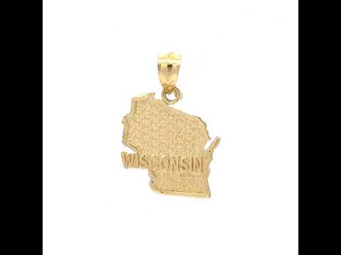 10K Yellow Gold Textured Unisex Wisconsin State Charm Pendant