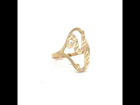 10K Yellow Gold Womens Diamond-Cut Textured Initial Letter Y Band Ring