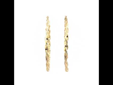 10K Yellow Gold Womens Diamond-cut Twisted Hoop Earrings 3mm-50