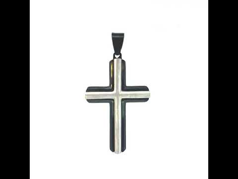 Stainless Steel Black-tone Mens Cross Religious Charm Pendant
