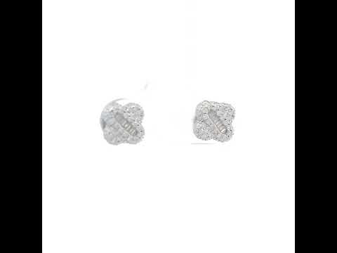 925 Sterling Silver Womens Baguette Round Moissanite Clover Good Luck Stud Earrings