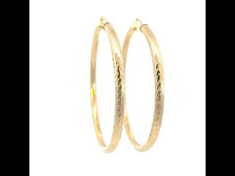 10K Yellow Gold Womens Round Tube Diamond-cut Patterned Fancy Hoop Earrings 4mm-63