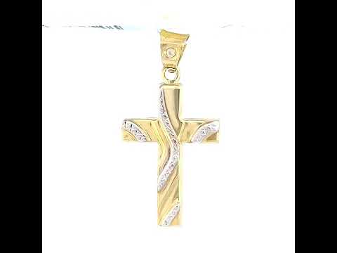 10K Two-Tone Gold Textured Cross Religious Charm Pendant