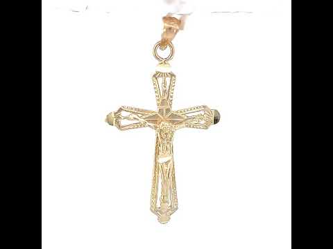 10K Yellow Gold Diamond-Cut Mens Cross Crucifix Religious Charm Pendant