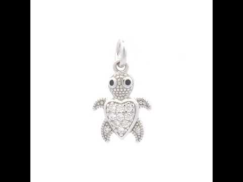 925 Sterling Silver Unisex Black White Cubic-Zirconia Heart Turtle Ocean Pendant