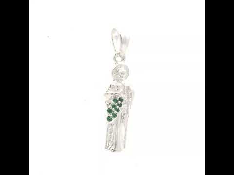 925 Sterling Silver Unisex Green Cubic-Zirconia St. Jude Religious Charm Pendant