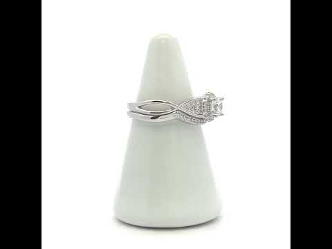 925 Sterling Silver Womens Cubic-Zirconia Halo Fashion Duo Ring Set