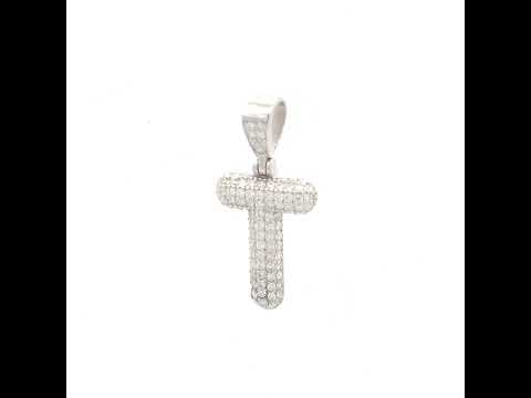 925 Sterling Silver 0.72ct Moissanite Initial Alphabet T Charm Pendant