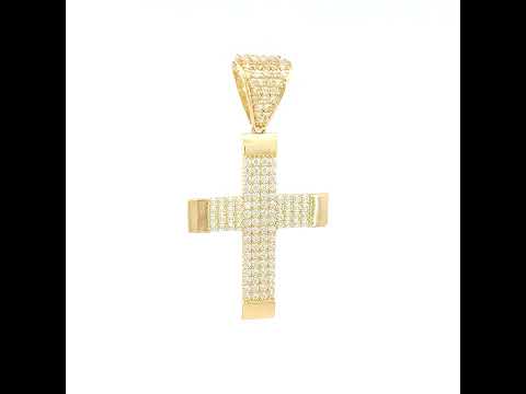 14K Yellow Gold Mens Cubic-Zirconia Cross Religious Charm Pendant
