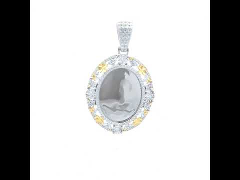 925 Sterling Silver Yellow-Tone Womens Moissanite Floral Border Oval Photo Frame Pendant