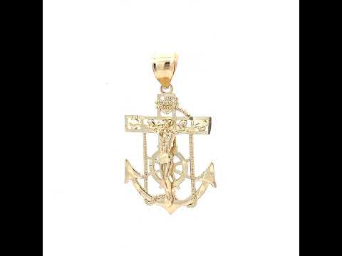 10K Yellow Gold Mens Anchor Crucifix Religious Charm Pendant