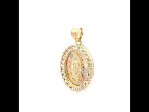 10K Tri-Color Gold Unisex Cubic Zirconia Cubic-Zirconia Lady Of Guadalupe Religious Oval Charm Pendant