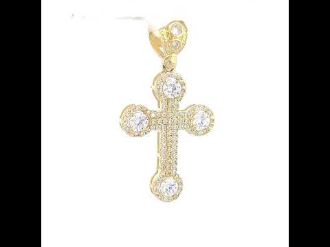 10K Yellow Gold Mens Cubic Zirconia Cross Religious Charm Pendant