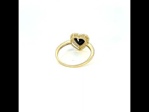 10K Yellow Gold Womens Black White Heart Round Cubic-Zirconia Heart Engagement Ring