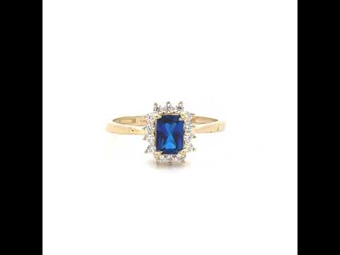 10K Yellow Gold Womens Round Baguette White Blue Cubic-Zirconia Fashion Ring