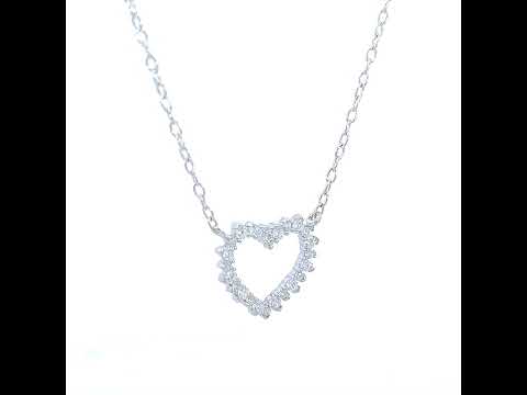 925 Sterling Silver Womens Cubic-Zirconia Love Heart Charm Necklace Size 16 Inches