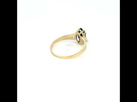 10K Yellow Gold Womens Blue White Marquise Round Cubic-Zirconia Love Engagement Ring