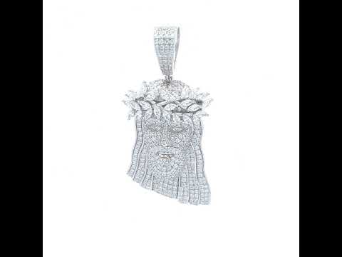 925 Sterling Silver Mens Round Marquise Cubic-Zirconia Jesus Religious Charm Pendant