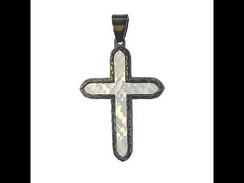 Stainless Steel Black-tone Mens Faceted Cross Religious Charm Pendant