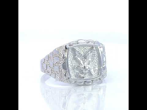 925 Sterling Silver Mens Nugget Eagle Bird Wildlife Ring