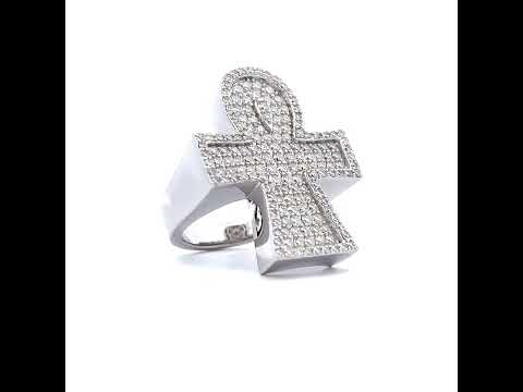 925 Sterling Silver Mens 3.15ct Moissanite Ankh Cross Religious Ring S10