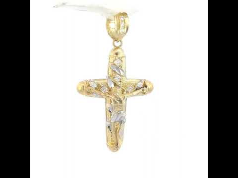 10K Two-Tone Gold Mens Princess Cut Cubic-Zirconia Religious Cross Crucifix Charm Pendant