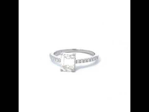 925 Sterling Silver Womens Emerald Round Moissanite Engagement Ring