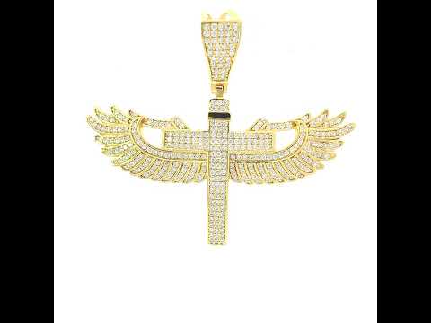 925 Sterling Silver Yellow-tone Mens 1.74ct Moissanite Flying Cross Religious Charm Pendant
