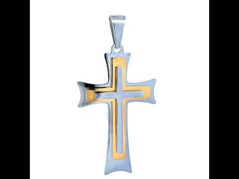 Stainless Steel Yellow-tone Mens Cross Religious Charm Pendant
