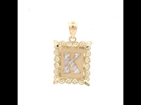 10K Two-Tone Gold Unisex Diamond-Cut Initial K Charm Pendant