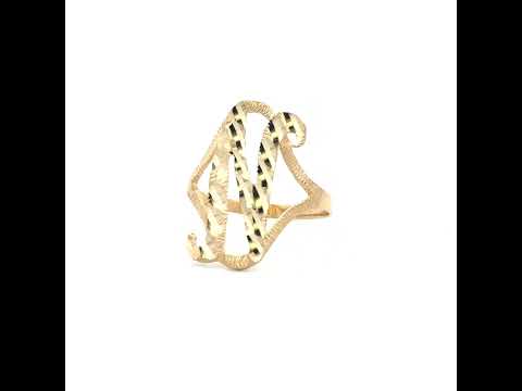 10K Yellow Gold Womens Diamond-Cut Textured Initial Letter N Band Ring