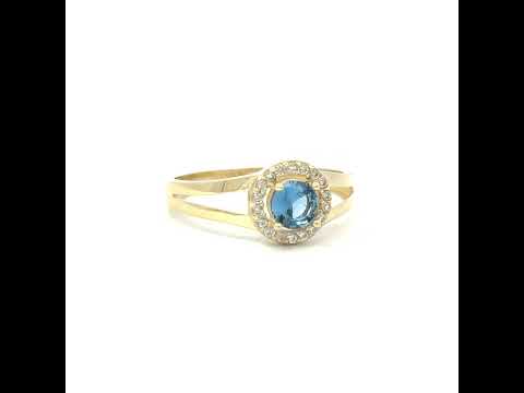 10K Yellow Gold Womens White Blue Cubic-Zirconia Fashion Birthstone Ring