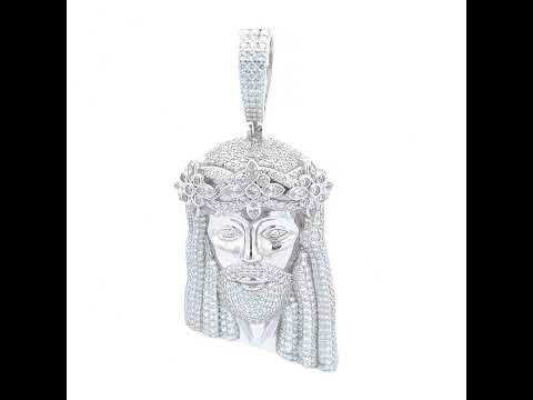 925 Sterling Silver Mens Round Marquise Cubic-Zirconia Jesus Religious Charm Pendant