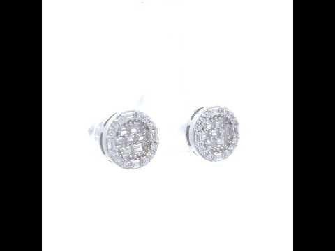 925 Sterling Silver Women Baguette Round Cubic-Zirconia Round Fashion Stud Earrings