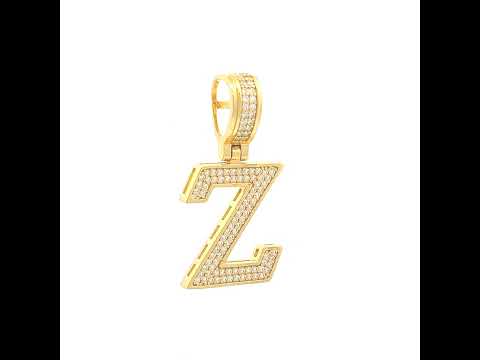 925 Sterling Silver Yellow-tone Unisex 0.59ct Moissanite Initial Alphabet Z Charm Pendant