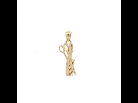 10K Yellow Gold Unisex Scissors Comb Tools Charm Pendant
