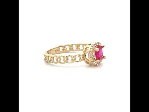 10K Yellow Gold Womens Round Cushion-cut White Red Cubic-Zirconia Fashion Ring