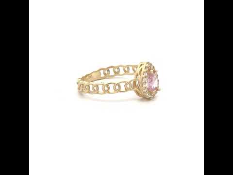 10K Yellow Gold Womens Round Pear White Pink Cubic-Zirconia Fashion Ring