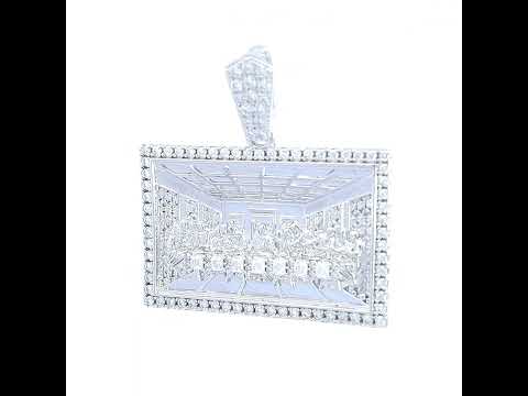 925 Sterling Silver Mens 1.22ct, 0.40ct Baguette Round Moissanite Last Supper Religious Pendant