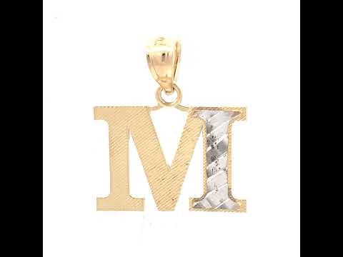 10K Two-Tone Gold Unisex Diamond-Cut Initial M Charm Pendant