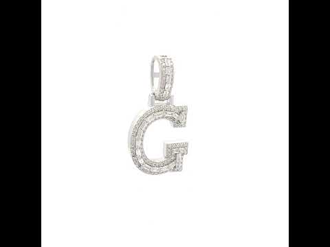 925 Sterling Silver Unisex Round Baguette Cubic Zirconia Initial Letter G Charm Pendant