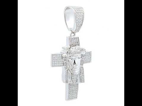 925 Sterling Silver Mens CZ Jesus Cross Religious Charm Pendant