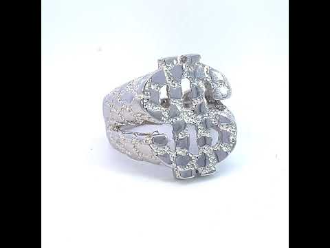925 Sterling Silver Mens Nugget Dollar Sign Currency Ring Size 10