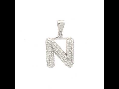 925 Sterling Silver 1.20ct Moissanite Initial Alphabet N Charm Pendant
