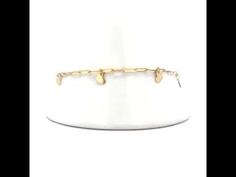 10K Yellow Gold Womens Cubic-Zirconia Heart Charms Chain Bracelet Size 7 + 1 Inches