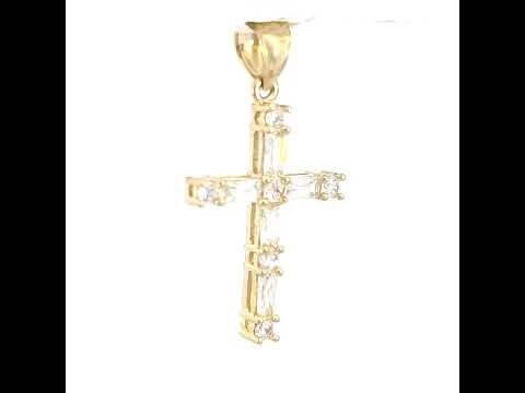 10K Yellow Gold Womens Mens Round Cubic Zirconia Cubic-Zirconia Cross Religious Charm Pendant