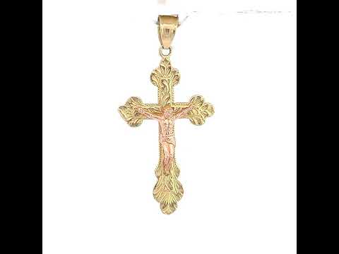 10K Two-tone Gold Mens Crucifix Cross Religious Charm Pendant