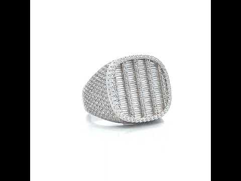 925 Sterling Silver Mens 3.19ct Round, 1.53ct Baguette Moissanite Square Head Fashion Ring Size 10